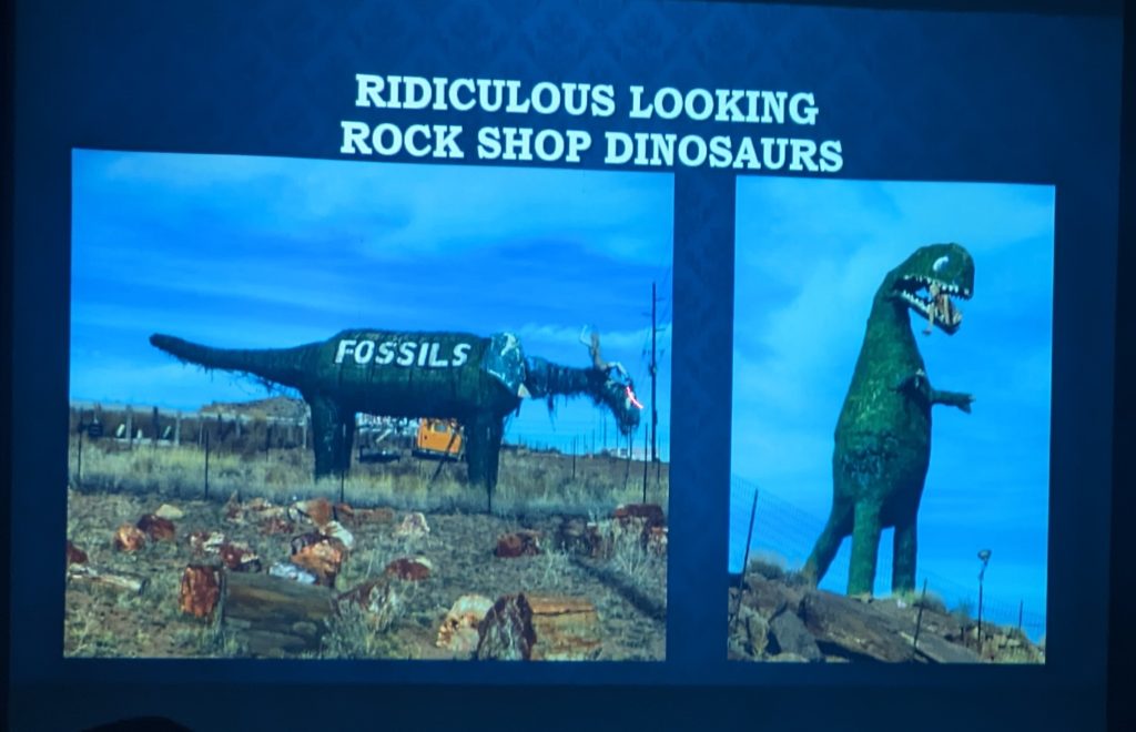 Some bad rock shop dinosaurs in Jim Mills presentation